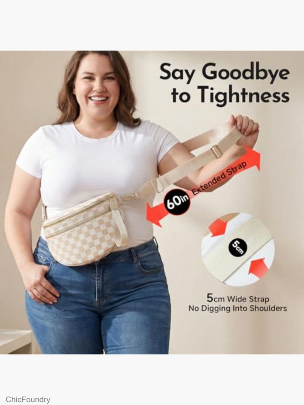 Large Nylon Crescent Crossbody Bum Bag, Sling Belt Bag, Multi-Pocket Shoulder - Picture 5 of 6
